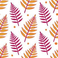 Orange and Pink Fern Leaf Pattern Seamless Design Background vector