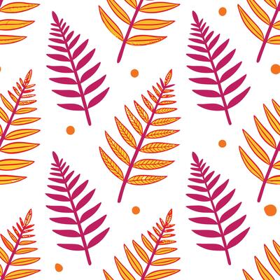 Orange and Pink Fern Leaf Pattern Seamless Design Background