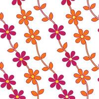 Orange and Pink Floral Vine Pattern Seamless, Repeating Design vector