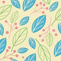 Pastel Leaf and Berry Seamless Pattern Design Background vector
