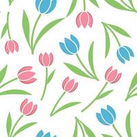 Pink and Blue Tulip Seamless Pattern Spring Floral Design vector