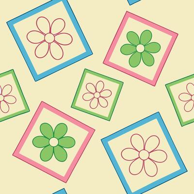 Colorful Floral Pattern Square Frames, Daisy Flowers, Pastel Background