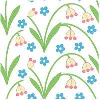 Charming Spring Floral Pattern Bluebells, ForgetMeNots, Seamless Design vector