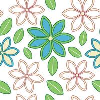 Floral Seamless Pattern Colorful Flowers, Green Leaves, White Background vector