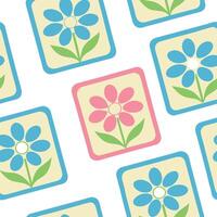 Retro Flower Pattern Blue, Pink, Square Tiles Design vector