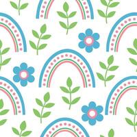 Rainbow, Flower, Leaf Pattern Pastel Springtime Design vector