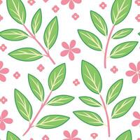 Seamless Pattern Pink Flowers and Green Leaves Botanical Design vector