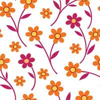 Orange and Pink Flower Seamless Pattern Design Background vector