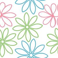 Pastel Flower Outline Seamless Pattern Pink, Green, Blue vector
