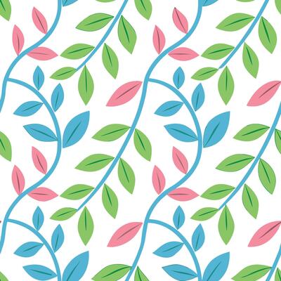 Seamless Pastel Green Blue Pink Leaf Vine Pattern Design
