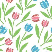 Pastel Tulips Seamless Pattern Spring Floral Background Design vector