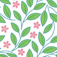 Elegant Green Leaves and Pink Flowers Seamless Pattern Design vector