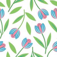 Pink Blue Tulip Floral Pattern Seamless Spring Design vector