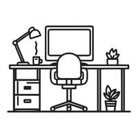 Workspace Desk Setup Silhouette Design vector