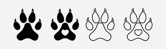 Pet paw editable stroke outline icon on white background, Paw line icons set vector