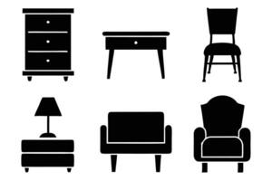 Silhouette Furniture Icon Set - Chairs, Tables, Sofas, and More vector