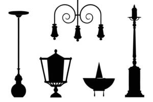 Silhouette Lighting Table Lamp, Ceiling Light Icon Set vector