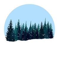 Snowing On Evergreen Forest Tree Line Illustration vector