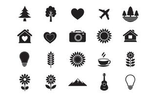 Black and White Icons for Nature, Home, and Lifestyle vector