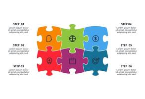 Puzzle infographic with 6 steps. vector