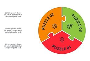 Puzzle infographic with 3 elements, presentations, illustration vector