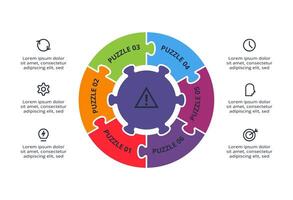 Puzzle infographic with 6 elements, presentations, illustration vector