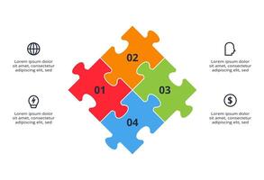 Puzzle infographic with 4 elements, presentations, steps. vector