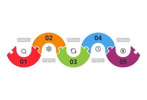 Puzzle infographic with 5 elements, steps, illustration. vector