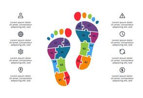 Puzzle infographic with 8 elements, presentations, illustration. Template for web vector