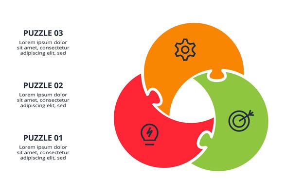 Puzzle infographic with 3 elements, illustration