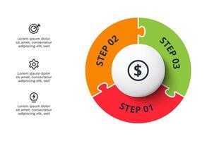 Puzzle infographic with 3 elements, illustration. vector