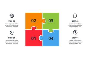 Puzzle infographic with 4 elements, presentations, illustration. Business vector