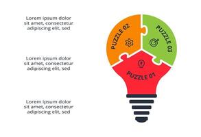 Puzzle infographic with 3 opsions, presentations, illustration. Business vector