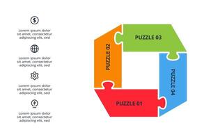 Puzzle infographic with 4 elements, presentations, illustration. vector