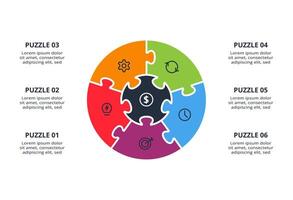 Puzzle infographic with 6 elements, presentations vector