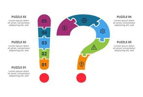 Puzzle infographic with 5 elements, presentations illustration vector