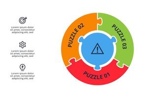 Puzzle infographic with 3 elements, presentations, illustration. vector
