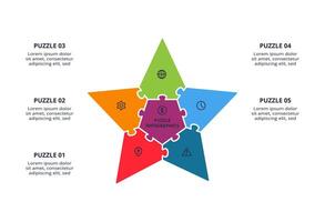 Puzzle infographic with 5 elements, presentations, illustration vector