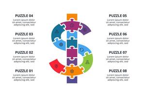 Puzzle infographic with 8 elements presentations, illustration vector