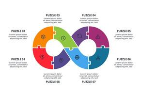 Puzzle infographic with 8 elements, presentations, illustration vector