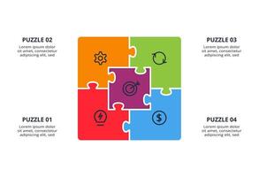 Puzzle infographic with 4 steps, presentations, illustration. vector