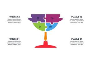 Puzzle infographic with 4 elements, presentations, illustration. Template for presentation and chart. vector