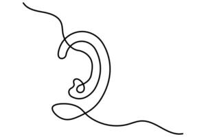 Human ear continuous one line drawing with minimalist outline icon vector