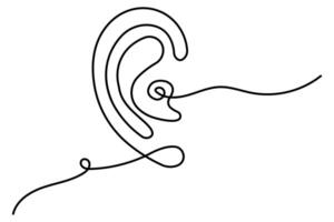 Human ear continuous one line drawing of simple illustration vector