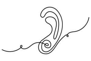 Ear continuous one line design with outline art illustration vector