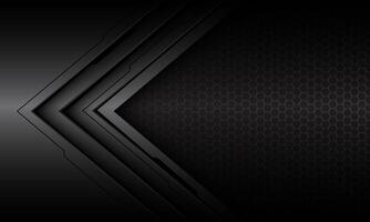 Abstract grey black cyber circuit arrow direction hexagon mesh geometric design modern futuristic technology background vector
