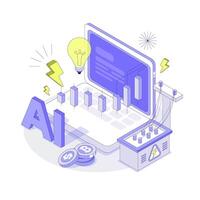 Ai Trading Energy abstract concept. Stock Market Graph and Chart turns intro energy. Artificial Intelligence Analysis Technology and Machine Learning Concept. Isometric illustration vector
