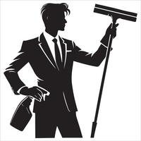 Janitor in Action Silhouette Design vector