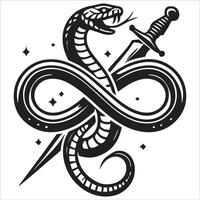 A snake forming an infinity symbol around a dagger vector