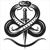 A snake forming an infinity symbol around a dagger Design vector